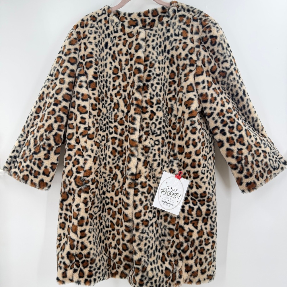 Dennis Basso Mob Wife Leopard Faux Fur Coat Women Large Animal Print Glam Luxury